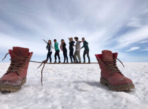 Fun with perspectives on the Bolivian Salt Flats, Bolivia.