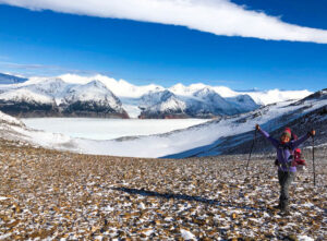A celebratory photo after reaching the top of the John Gardner Pass on the O Circuit