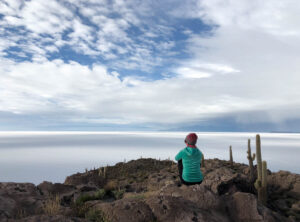 Pondering life on the Bolivian Salt Flats.