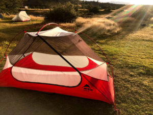 Beautiful morning sun on my MSR hiking tent.